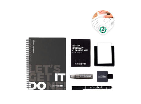 STARTER KIT INFINITEBOOK. Set bestehend aus einem Infinitebook mit Hardcover, einem Reinigungsset, einem Marker und einem Kugelschreiberhalter