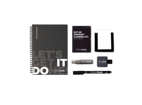 STARTER KIT INFINITEBOOK. Set bestehend aus einem Infinitebook mit Hardcover, einem Reinigungsset, einem Marker und einem Kugelschreiberhalter