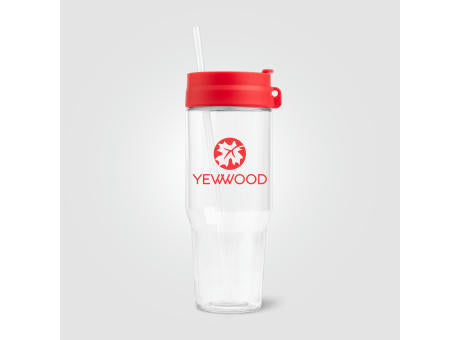 Polar Zweifarbiger Recycling-Glasbecher mit Trinkhalm - 1 L