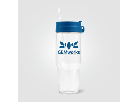 Polar Zweifarbiger Recycling-Glasbecher mit Trinkhalm - 1 L