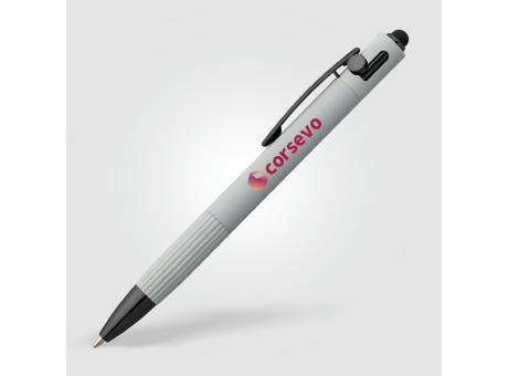 Saga Kugelschreiber mit Druckmechanismus und Stylus aus recyceltem Aluminium