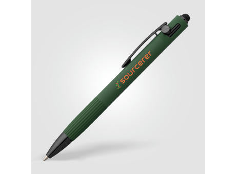 Saga Kugelschreiber mit Druckmechanismus und Stylus aus recyceltem Aluminium