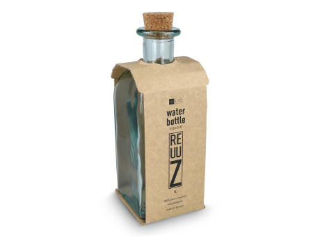 InSideOut Square Recycelte Glaswasserflasche ReuuZ mit Korkverschluss 1 l