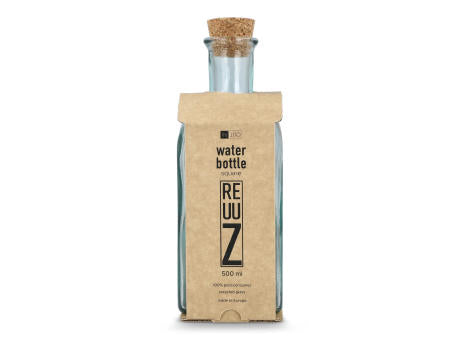 InSideOut Square Recycelte Glaswasserflasche ReuuZ mit Korkverschluss 500ml