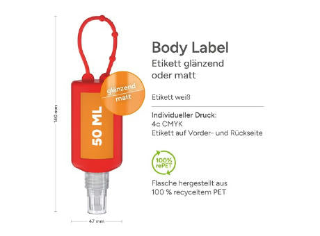 50 ml Bumper rot - Handreinigungsspray (alk.) - Body Label