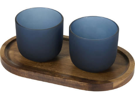 Male Set aus Holztablett und Glastassen, matt