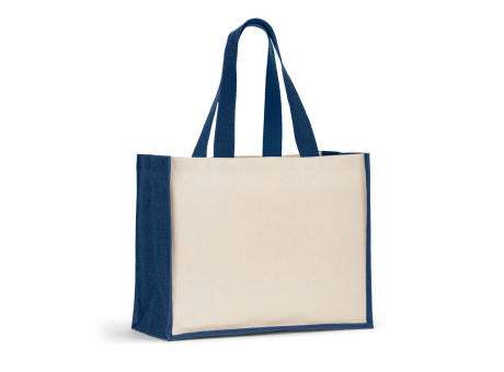 HELSINQUE COLOUR. Tasche aus Canvas (320 g/m²), mit Boden und Seiten aus farbig laminierter Jute (350 g/m²)