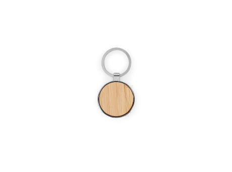 GASTON ROUND. Schlüsselanhänger aus Eisen in runder Form aus Zink und Bambu