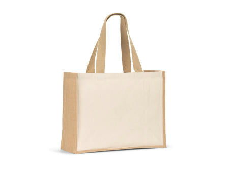 HELSINQUE. Tasche aus Canvas (320 g/m²), mit Boden und Seiten aus laminierter Jute (350 g/m²) in Naturtönen