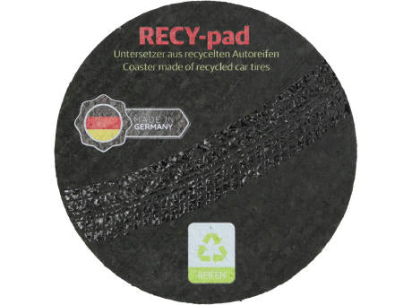 RECY-pad, Untersetzer 100 mm rund , ca. 3 mm dick aus recyceltem Autoreifen