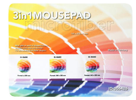3 in 1 Mikrofaser Mousepad, 165 x 215 x 1 mm