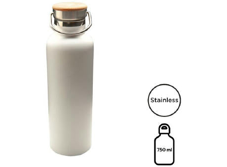 Doppelwandige Flasche 'Arima', weiß, Bambusdeckel, 750 ml