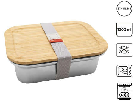 Bento ‘Osaka’, Mikrowellengeeignetes Edelstahl, mit Bambusdeckel