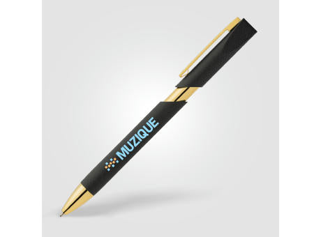 Aurelia Kugelschreiber mit goldfarbenen Zierelementen aus recyceltem Kunststoff
