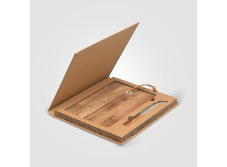 Mysa Käsemesser mit Servierbrett zum Aufhängen aus FSC-zertifiziertem Bambusholz – 262 x 290 x 25 mm