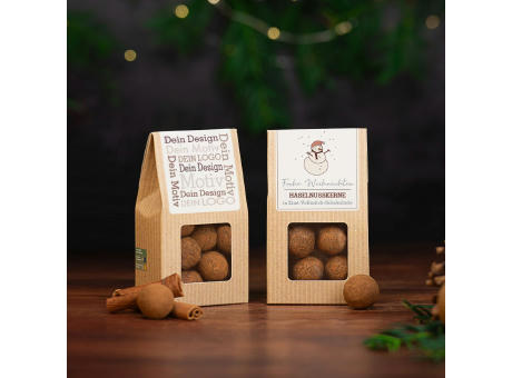 Weihnachts-Edition - Mini Faltschachtel - Haselnusskerne in Zimt-Vollmilch-Schokolade