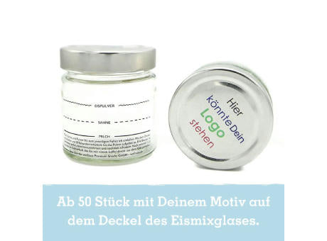 Eismixglas und Portionsbeutel im transparenten Säckchen