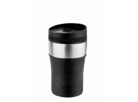 Metmaxx® Thermobecher "CremaOfficina" silber/Manschette schwarz/Ring schwarz