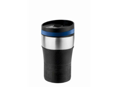 Metmaxx® Thermobecher "CremaOfficina" silber/Manschette schwarz/Ring blau