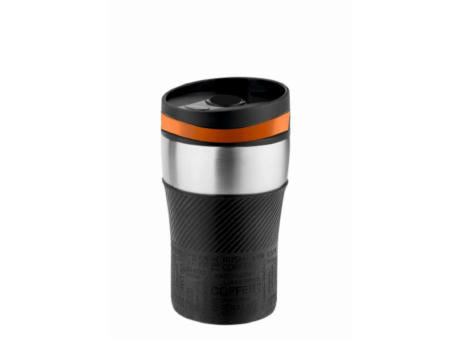 Metmaxx® Thermobecher "CremaOfficina" silber/Manschette schwarz/Ring orange