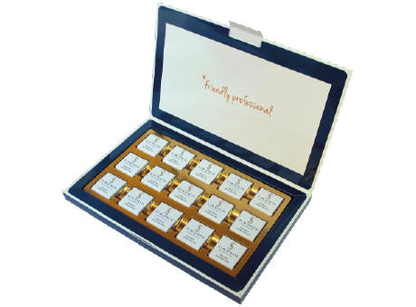 Geschenkbox befüllt mit 15 x 5 Gramm Schokoladennapolitans aus feinster Belgischen Barry Callebaut Milchschokolade