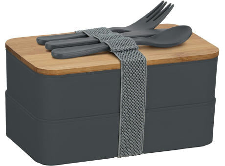 Doppel-Lunchbox mit Bambus-Schneidebrett und Besteck