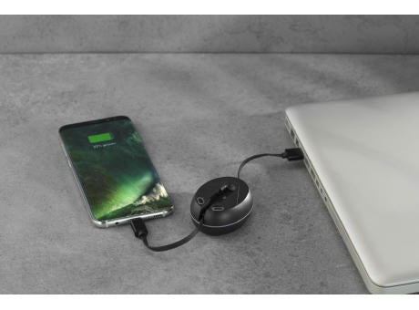 ROLL UP Ausziehbares Multifunktions-Kabel zum Laden und Datenübertragen mit USB-C, Micro-USB und Lightning