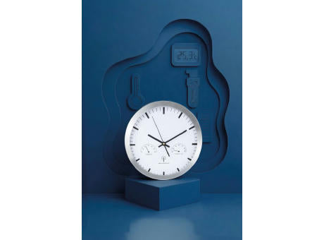 Große Funkwanduhr 30 cm aus Alu mit automatischer Zeiteinstellung, Thermometer und Hygrometer