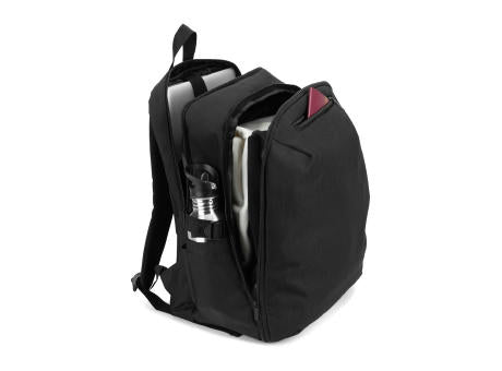 UDINE. Rucksack mit komplett öffnendem Fach aus recyceltem 300D Polyester, 16"
