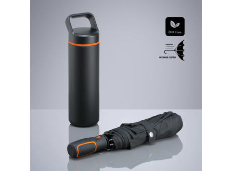 Outdoor Set: Edelstahl-Trinkflasche 650 ml und Automatikschirm