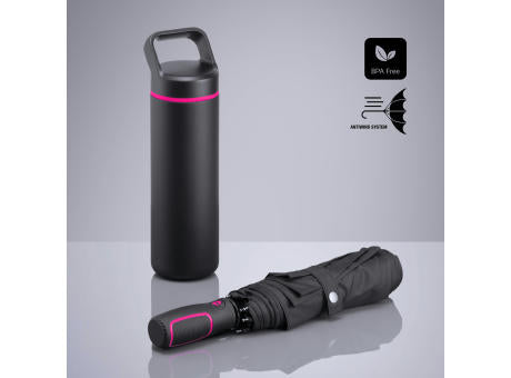 Outdoor Set: Edelstahl-Trinkflasche 650 ml und Automatikschirm