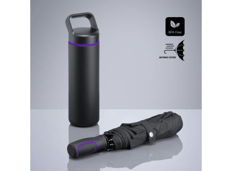 Outdoor Set: Edelstahl-Trinkflasche 650 ml und Automatikschirm