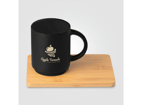 Café Duo - 325 ml Keramiktasse & Bambusbrett-Set