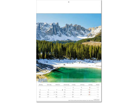 Kalender "Bergwelten" im Format 24 x 37,5 cm, mit Fälzel