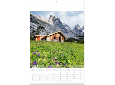 Kalender "Bergwelten" im Format 24 x 37,5 cm, mit Fälzel