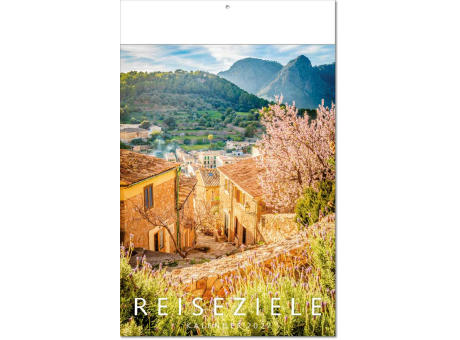 Kalender "Reiseziele" im Format 24 x 37,5 cm, mit Fälzel
