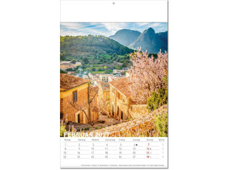 Kalender "Reiseziele" im Format 24 x 37,5 cm, mit Fälzel