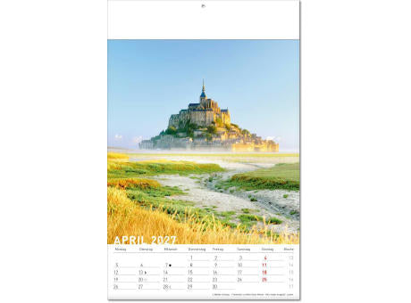 Kalender "Reiseziele" im Format 24 x 37,5 cm, mit Fälzel