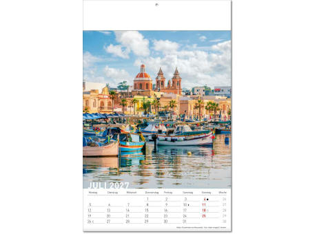 Kalender "Reiseziele" im Format 24 x 37,5 cm, mit Fälzel