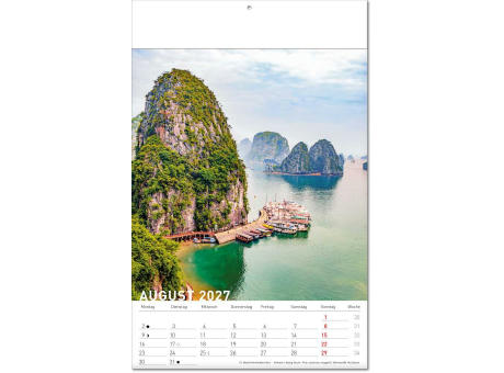 Kalender "Reiseziele" im Format 24 x 37,5 cm, mit Fälzel