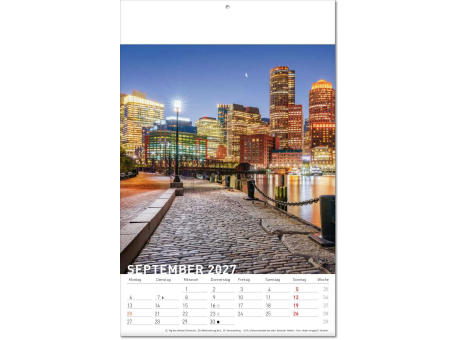 Kalender "Reiseziele" im Format 24 x 37,5 cm, mit Fälzel