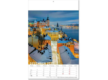 Kalender "Reiseziele" im Format 24 x 37,5 cm, mit Fälzel
