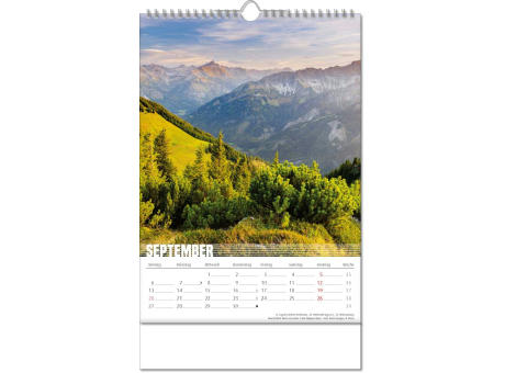 Kalender "Bergwelten" im Format 24 x 38,5 cm, mit Wire-O Bindung und verlängerter Rückwand