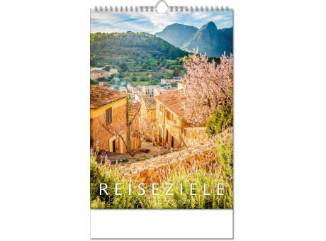 Kalender "Reiseziele" im Format 24 x 38,5 cm, mit Wire-O Bindung und verlängerter Rückwand