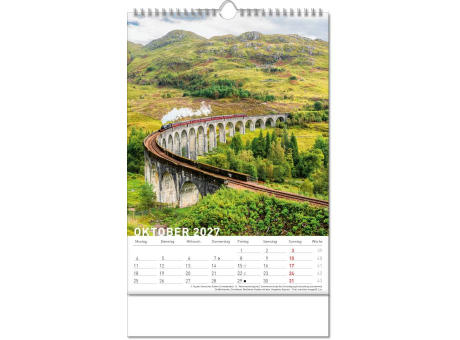 Kalender "Reiseziele" im Format 24 x 38,5 cm, mit Wire-O Bindung und verlängerter Rückwand