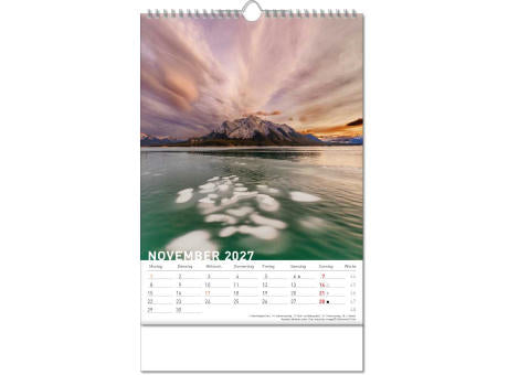 Kalender "Reiseziele" im Format 24 x 38,5 cm, mit Wire-O Bindung und verlängerter Rückwand