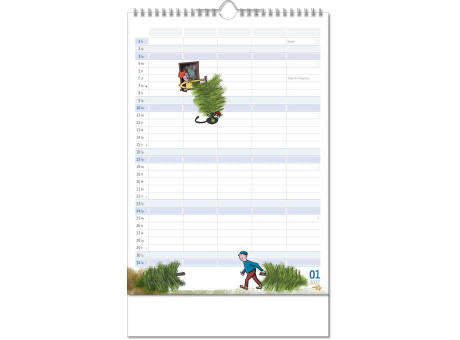 Kalender "Familienplaner" im Format 24 x 38,5 cm, mit Wire-O Bindung und verlängerter Rückwand