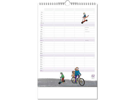 Kalender "Familienplaner" im Format 24 x 38,5 cm, mit Wire-O Bindung und verlängerter Rückwand
