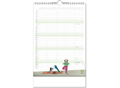 Kalender "Familienplaner" im Format 24 x 38,5 cm, mit Wire-O Bindung und verlängerter Rückwand