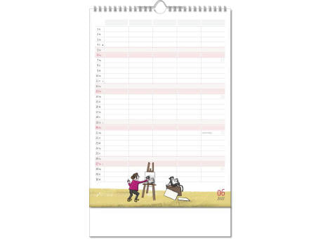 Kalender "Familienplaner" im Format 24 x 38,5 cm, mit Wire-O Bindung und verlängerter Rückwand
